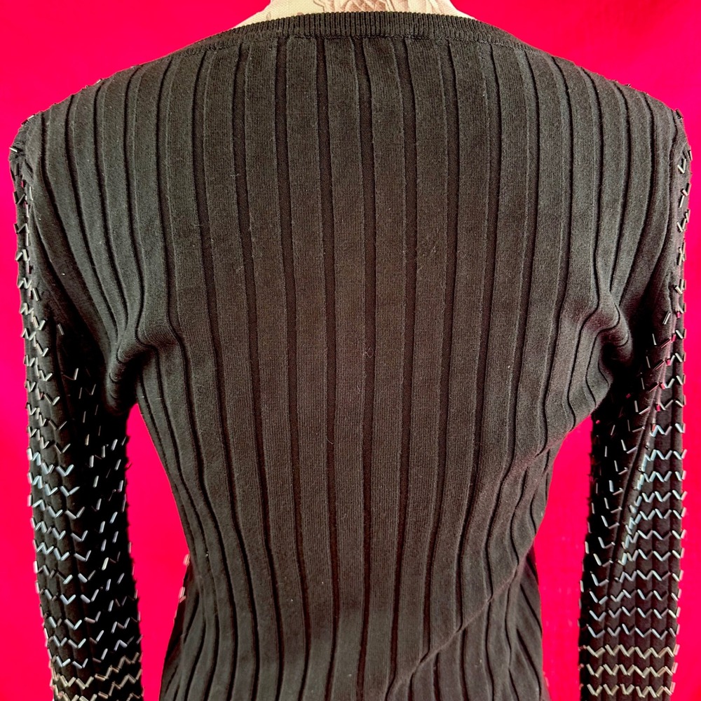 Black Beaded Ribbed Knit Long Sleeve Sweater Glam Party Belldini Small - Picture 11 of 17